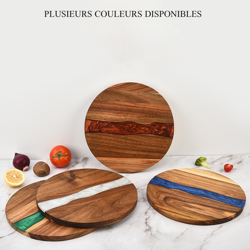 Planche à Découper Ronde en Bois d’Acacia et Résine – Plateau à Personnaliser