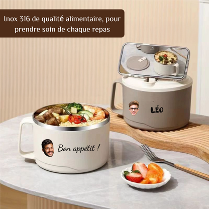 Bol à Nouilles en Inoxydable 316 avec Couvercle Boîte à Lunch Idéale pour les Étudiants