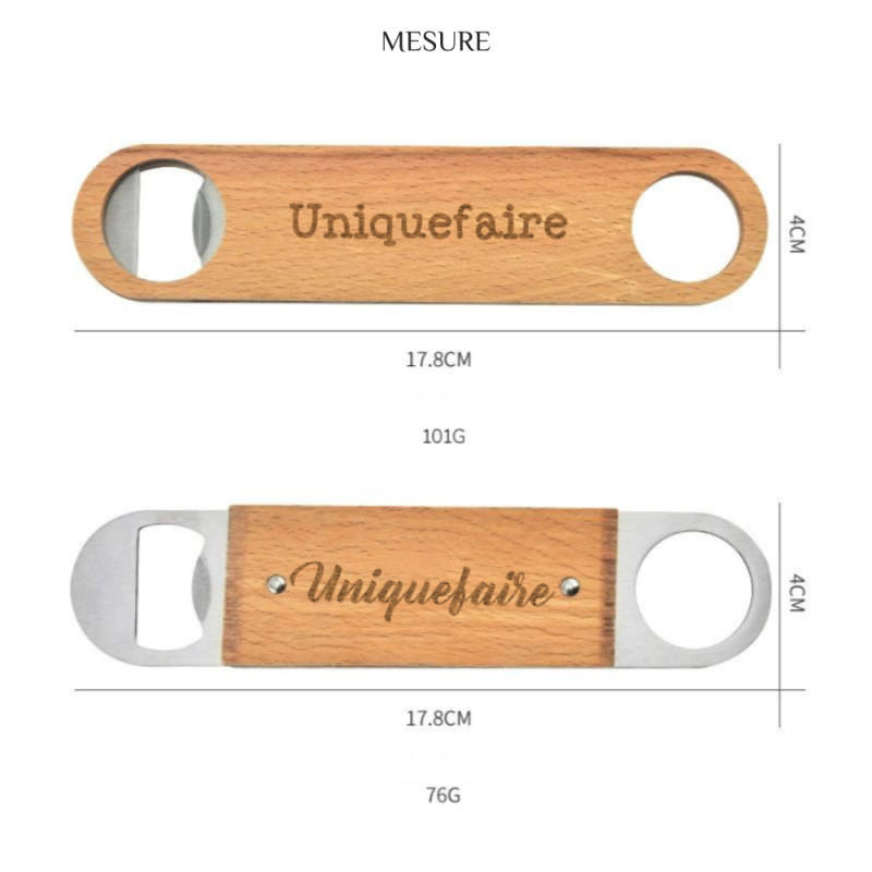 Ouvre-Bouteilles en Acier Inoxydable Manche Plat en Bois